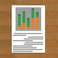 Document with layer chart. Business development analysis on rate diagram, vector illustration