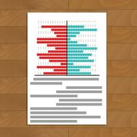 File with chart on table. Business info color chart information, vector illustration