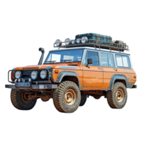 aus Straße Auto Schmutz Auto Jeep suv aus Straße Fahrzeug 4x4 vier Rad Fahrt schmutzig Auto Land Kreuzer png transparent Hintergrund ai generiert