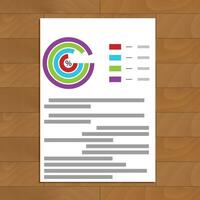 Business paper sheet document. Financial color graph data, vector illustration