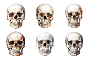 davanti Visualizza di umano cranio collezione isolato su trasparente sfondo. ai generato png