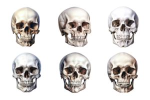 Front view of human skull collection isolated on transparent background. ai generated png