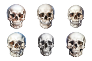 Front view of human skull collection isolated on transparent background. ai generated png