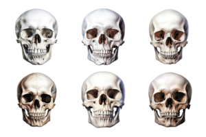 frente Visão do humano crânio coleção isolado em transparente fundo. ai gerado png