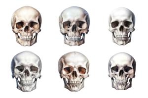 Front view of human skull collection isolated on transparent background. ai generated png