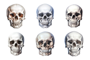 Front view of human skull collection isolated on transparent background. ai generated png