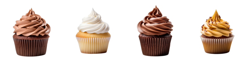 Assortment of  cupcakes collection set isolated on transparent  background. ai generated png