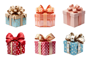 Gift box collection with ribbon bow isolated on transparent background. ai generated png