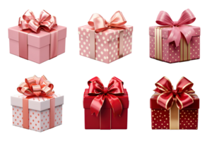 Gift box collection with ribbon bow isolated on transparent background. ai generated png