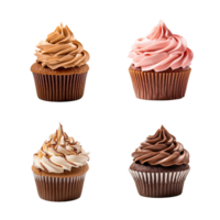 Assortment of  cupcakes collection set isolated on transparent  background. ai generated png