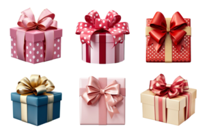 Gift box collection with ribbon bow isolated on transparent background. ai generated png