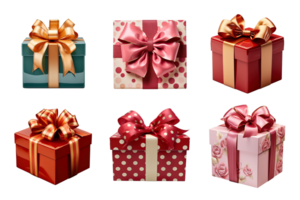 Gift box collection with ribbon bow isolated on transparent background. ai generated png