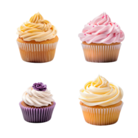 Assortment of  cupcakes collection set isolated on transparent  background. ai generated png