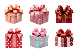 Gift box collection with ribbon bow isolated on transparent background. ai generated png