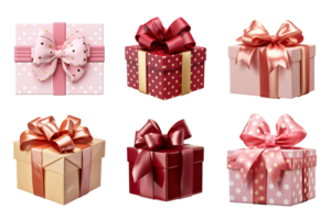 Gift box collection with ribbon bow isolated on transparent background. ai generated png