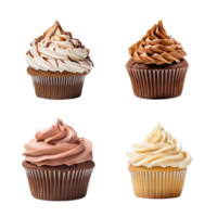 Assortment of  cupcakes collection set isolated on transparent  background. ai generated png