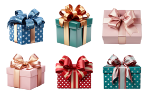 Gift box collection with ribbon bow isolated on transparent background. ai generated png