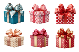 Gift box collection with ribbon bow isolated on transparent background. ai generated png