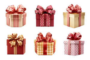 Gift box collection with ribbon bow isolated on transparent background. ai generated png