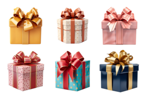 Gift box collection with ribbon bow isolated on transparent background. ai generated png