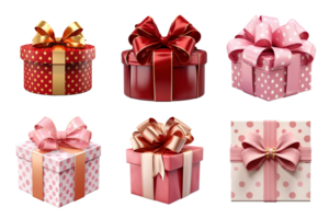 Gift box collection with ribbon bow isolated on transparent background. ai generated png