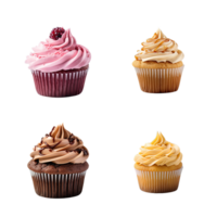 Assortment of  cupcakes collection set isolated on transparent  background. ai generated png