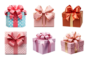 Gift box collection with ribbon bow isolated on transparent background. ai generated png