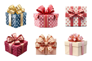 Gift box collection with ribbon bow isolated on transparent background. ai generated png