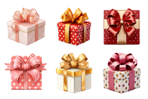 Gift box collection with ribbon bow isolated on transparent background. ai generated png