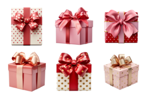 Gift box collection with ribbon bow isolated on transparent background. ai generated png