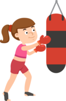 girl doing boxing with a punching bag exercise png