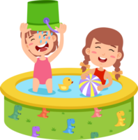 kids playing in inflatable pool png