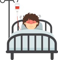 Kid boy lying in bed with high fever png