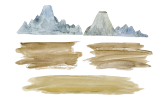 Aquarell einfach Berg Ketten und Boden Sand Abbildungen Satz. Schlaganfall skizzieren zum Hintergrund Designs Hand gezeichnet bündeln png