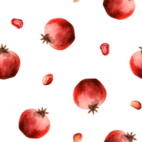 Simple pomegranates watercolor seamless pattern with bright red juicy fruits and seeds. Botanical realistic illustration for wrapping paper, fabric, food products. png