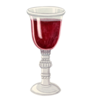 Glass of red wine watercolor illustration. Vintage transparent goblet for Kiddush and Shabbat png