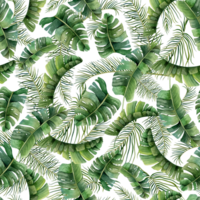 Watercolor tropical palm leaves watercolor seamless pattern with green jungle plants, date palm tree, monstera and banana leaves for prints, fabric or wallpapers png