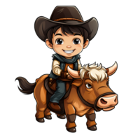 linda vaquero montando un toro ilustración ai generativo png