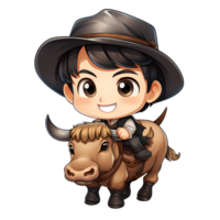 linda vaquero montando un toro ilustración ai generativo png