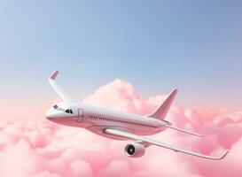 Pastel plane flying in the sky with clouds photo