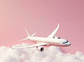 Pastel plane flying in the sky with clouds photo