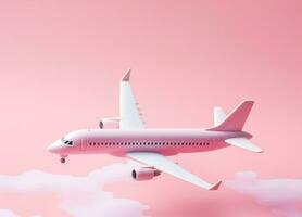 Pastel plane flying in the sky with clouds photo