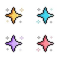 Pixel sparkle star set, sparkle star twinkle 8bit style vector