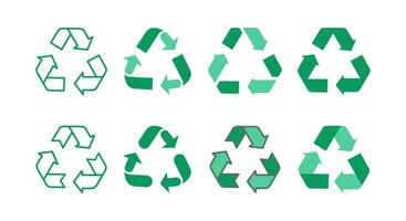 verde reciclar icono conjunto plano línea estilo vector ilustración