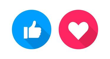 Thumbs Up Like Heart Round Shadow Icon Vector Illustration