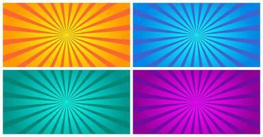 Retro Sunburst Gradient Abstract Background Set Vector Illustration