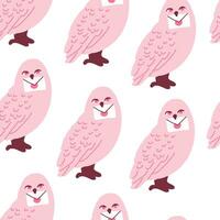 Vector seamless pattern with pink owls with mail. Owl delivery pattern. Pink valentines day