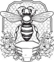 Bee decoration illustration in black and white  AI Generative png