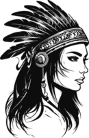native indian girl in black and white ai generative png