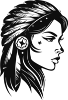 native indian girl in black and white ai generative png